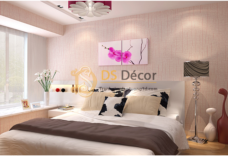 Giấy dán tường phòng ngủ sọc kaki 3D032 màu hồng