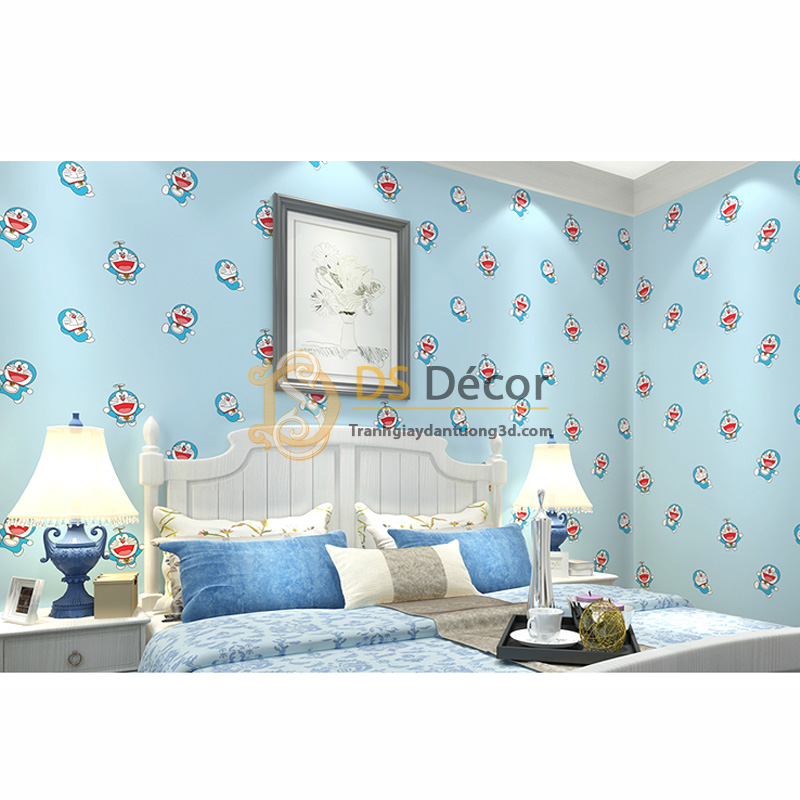 Giấy Dán Tường 3D – Họa Tiết Doremon 3D008 trang trí phòng cho bé
