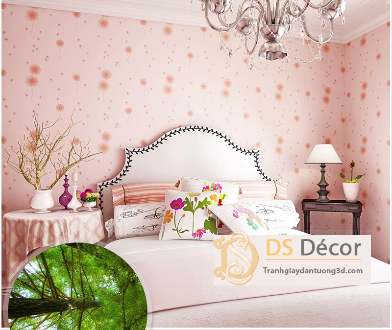 Giấy Dán Tường 3D Hoa Bồ Công Anh tông màu hồng đặc biệt dành cho trang trí phòng cưới