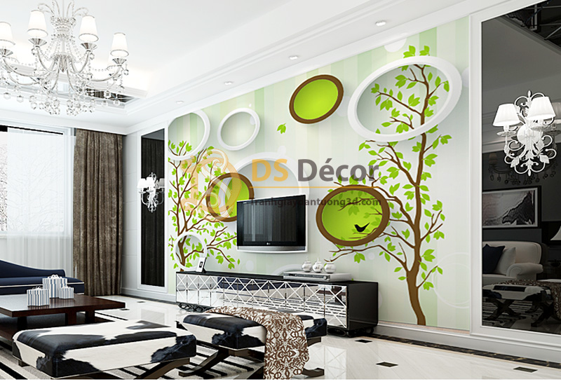 Tranh Dán Tường 5D Họa Tiết Vòng Tròn và Cây Xanh - 5D005