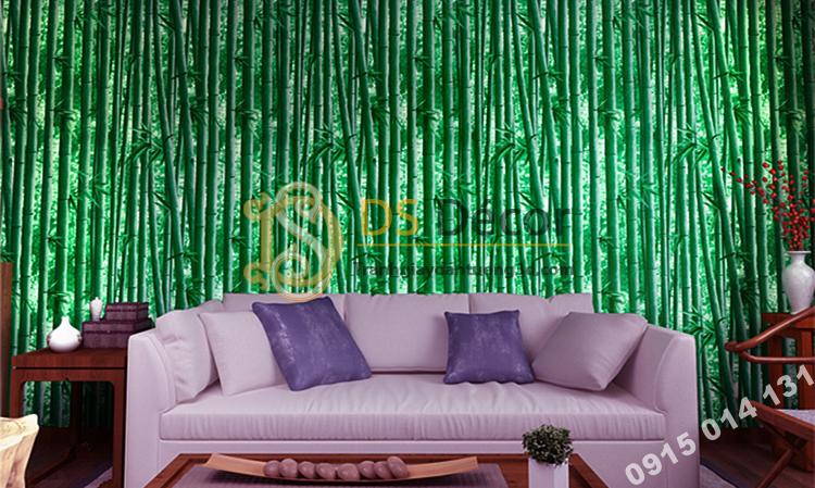 Giấy dán tường rừng tre xanh 3D159 sau sofa