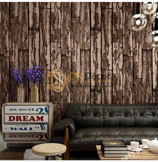 Giấy dán tường giả gỗ rêu phong mộc mạc 3D289