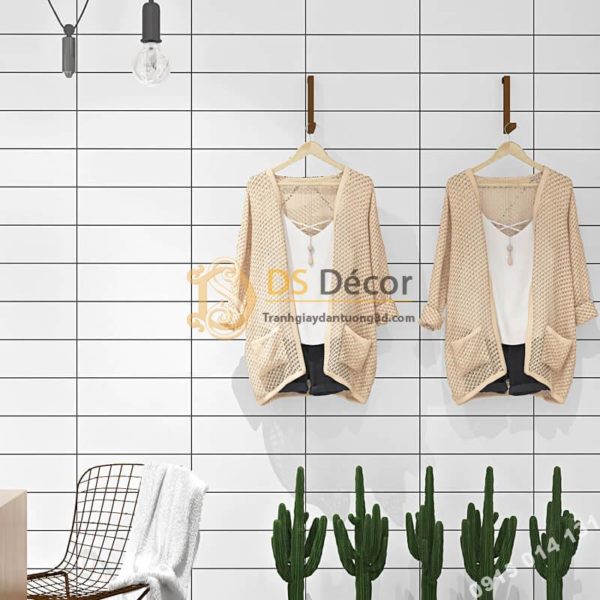 Giấy dán tường hình chữ nhật trắng đen hiện đại 3D292 shop quần áo