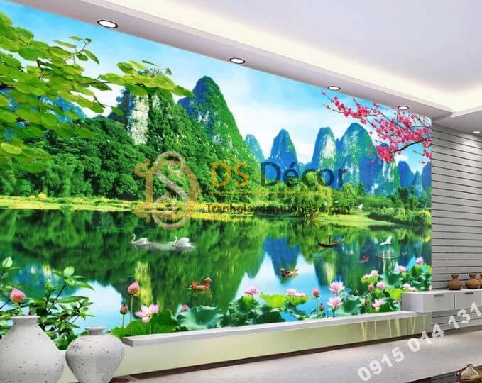 Tranh dán tường 3D phong cảnh sơn thủy hữu tình - 5D003 - Đại Sơn Decor -  Trang Trí Nội Thất Đẹp